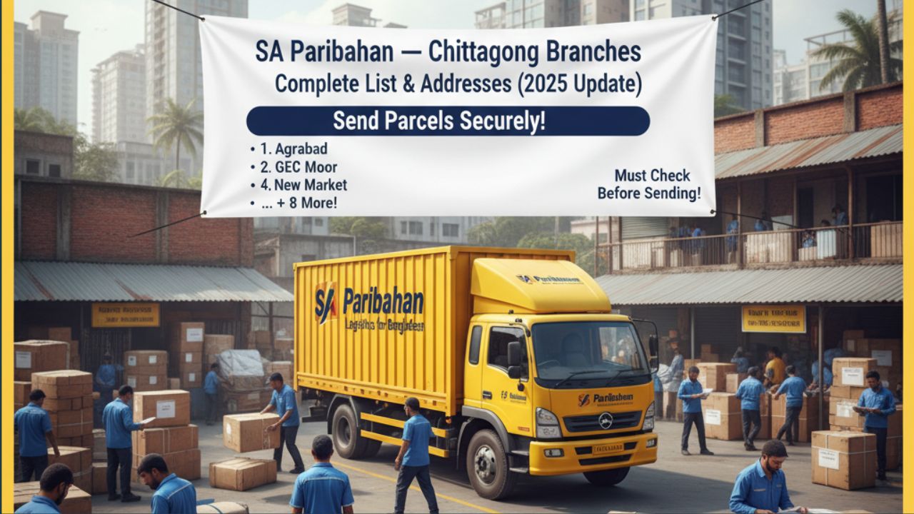 চট্টগ্রামে এস এ পরিবহনের সব শাখা খুঁজছেন? সম্পূর্ণ তালিকা ও ঠিকানা (২০২৫ আপডেট) – পার্সেল পাঠানোর আগে অবশ্যই দেখুন!
