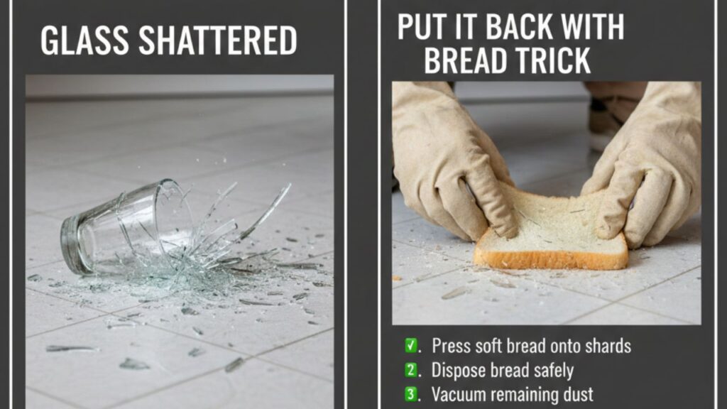Broken glass cleanup with bread made easy